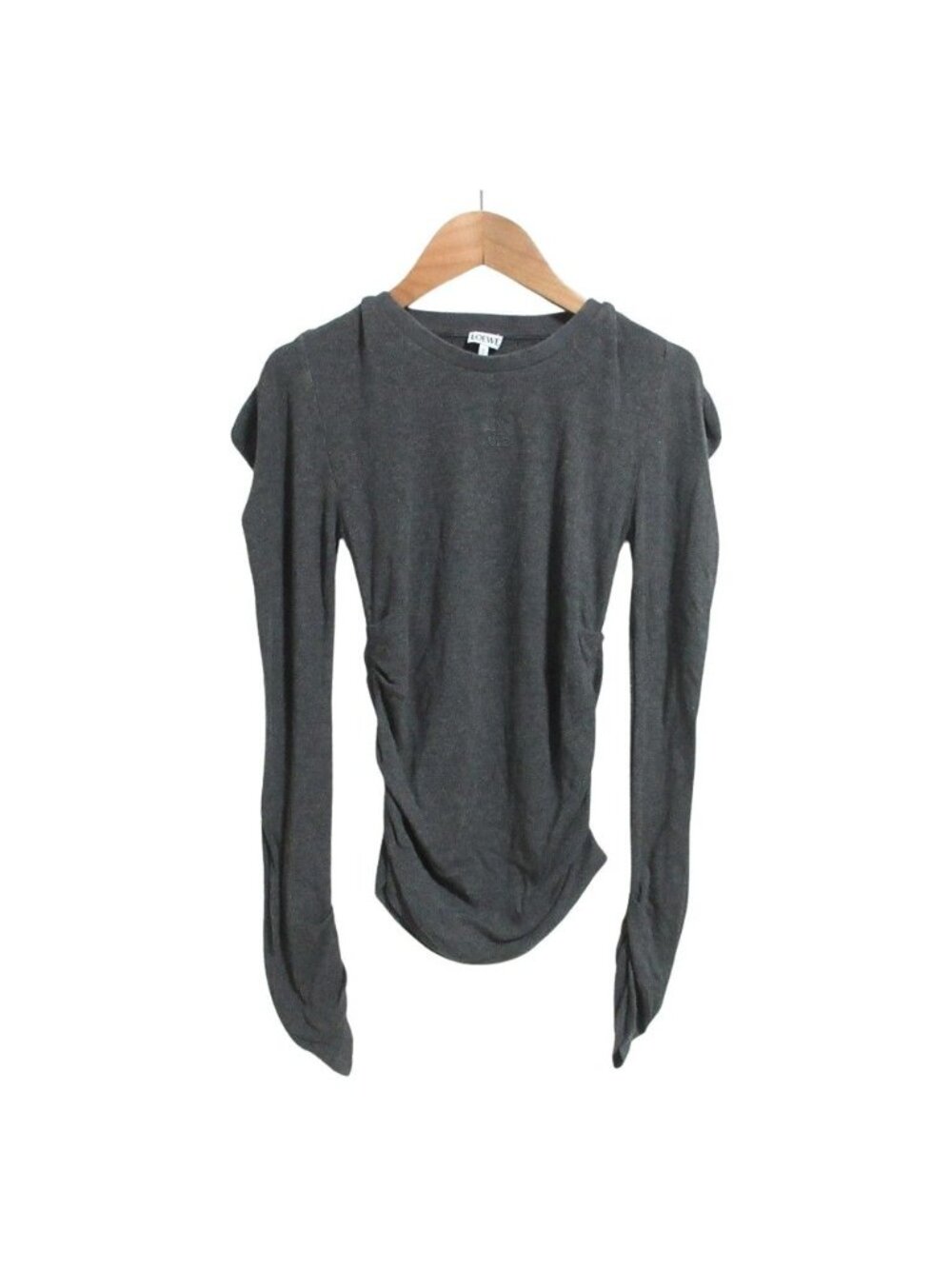 Loewe Anagram Long Sleeve Tuck Drape Top Gray Spring Summer Fall Winter XS